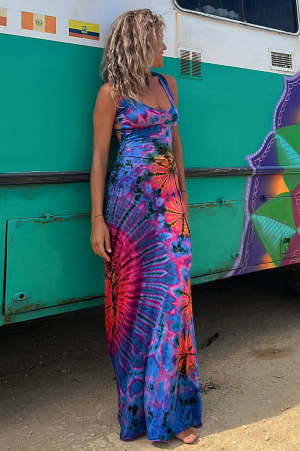Maxi sukienka z ramiączkami z nadrukiem tie-dye La Bamba (z wbudowanym biustonoszem)