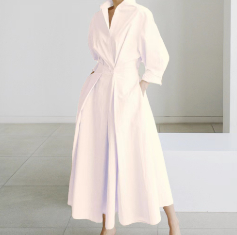 Esther™ | Elegancka Sukienka Koszulowa z Bawełny z Kołnierzykiem