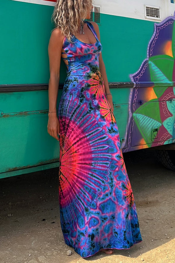 Maxi sukienka z ramiączkami z nadrukiem tie-dye La Bamba (z wbudowanym biustonoszem)