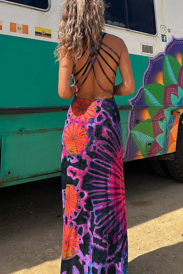 Maxi sukienka z ramiączkami z nadrukiem tie-dye La Bamba (z wbudowanym biustonoszem)