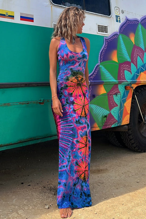 Maxi sukienka z ramiączkami z nadrukiem tie-dye La Bamba (z wbudowanym biustonoszem)