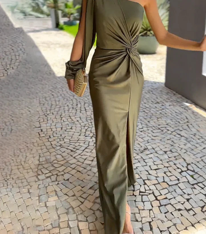 Alisa - Elegancka długa sukienka na jedno ramię dla kobiet