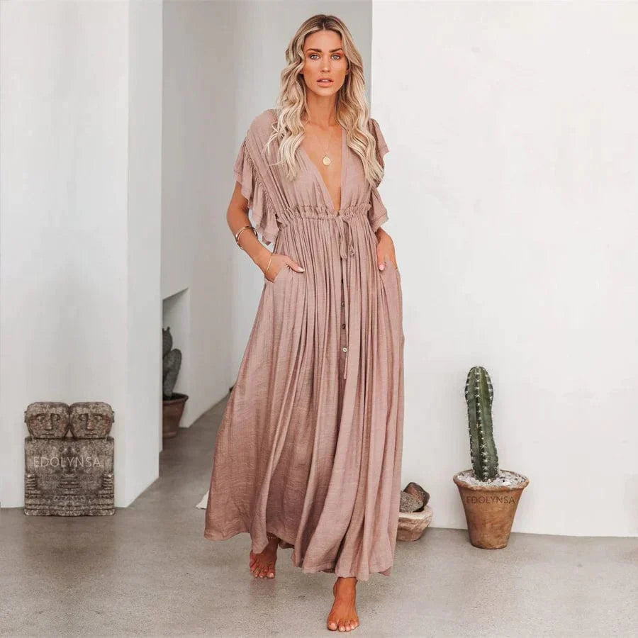Weronika™ - Maxi Taupe Ibiza Sukienka