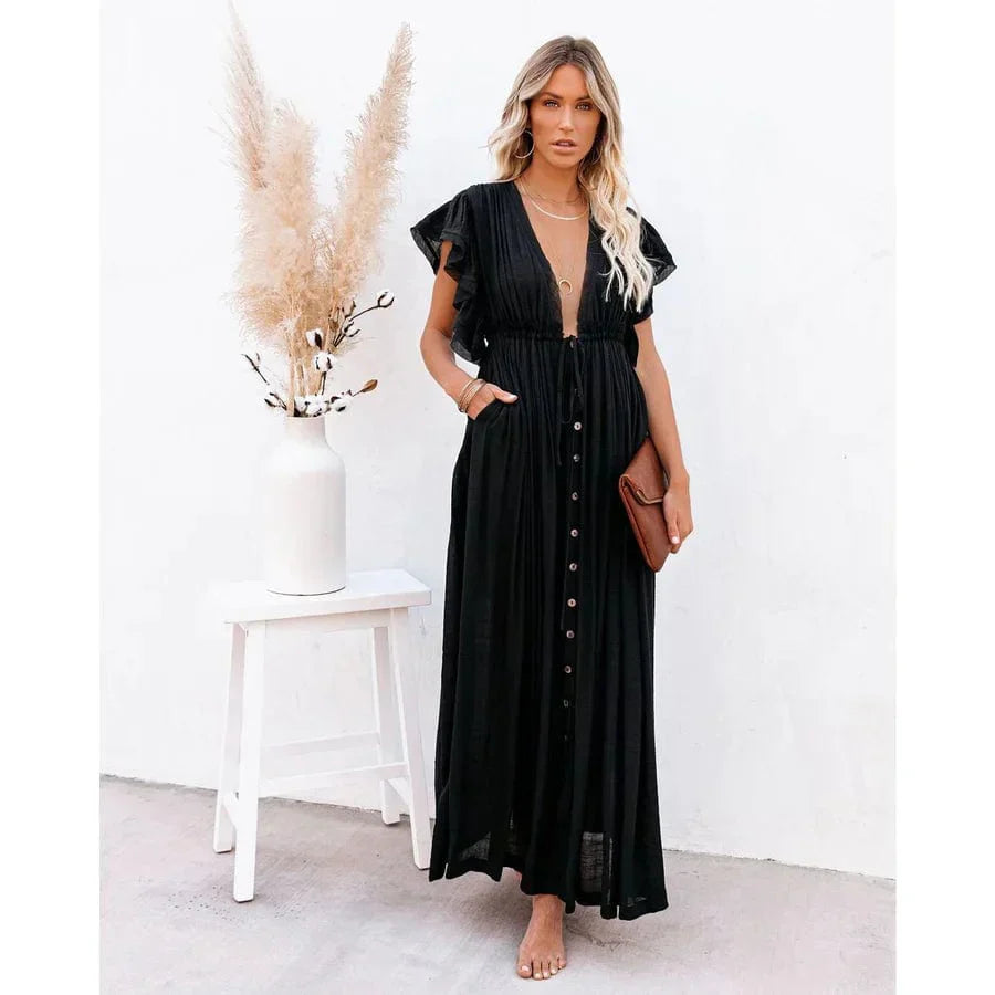 Elżbieta™ Maxi Czarna Ibiza Sukienka