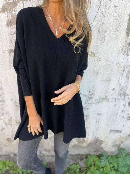 Anna™ - Wygodny sweter pleciony z dekoltem w serek i długimi rękawami