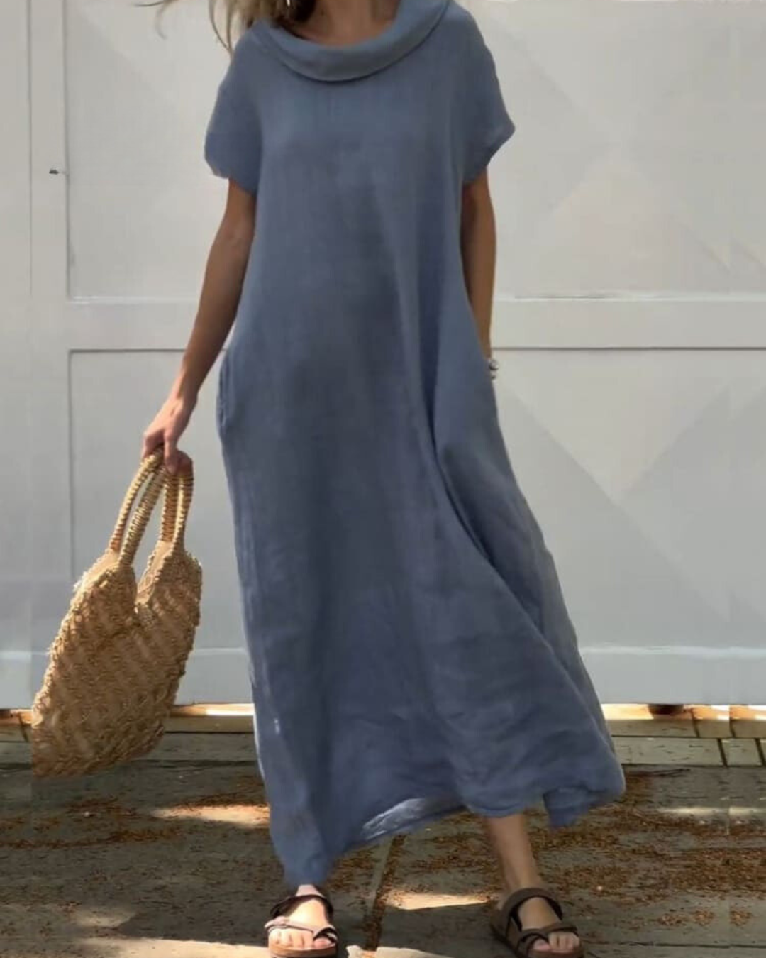 Iona™ | Elegancka Sukienka z Efektem Lnu i Stylowym Kołnierzem