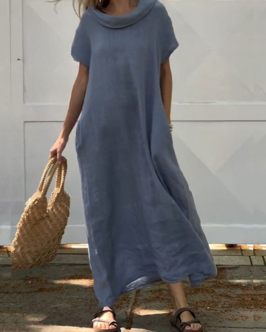 Iona™ | Elegancka Sukienka z Efektem Lnu i Stylowym Kołnierzem