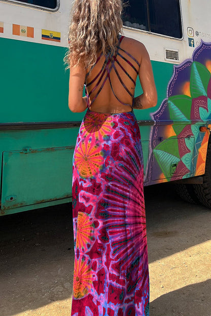 Maxi sukienka z ramiączkami z nadrukiem tie-dye La Bamba (z wbudowanym biustonoszem)
