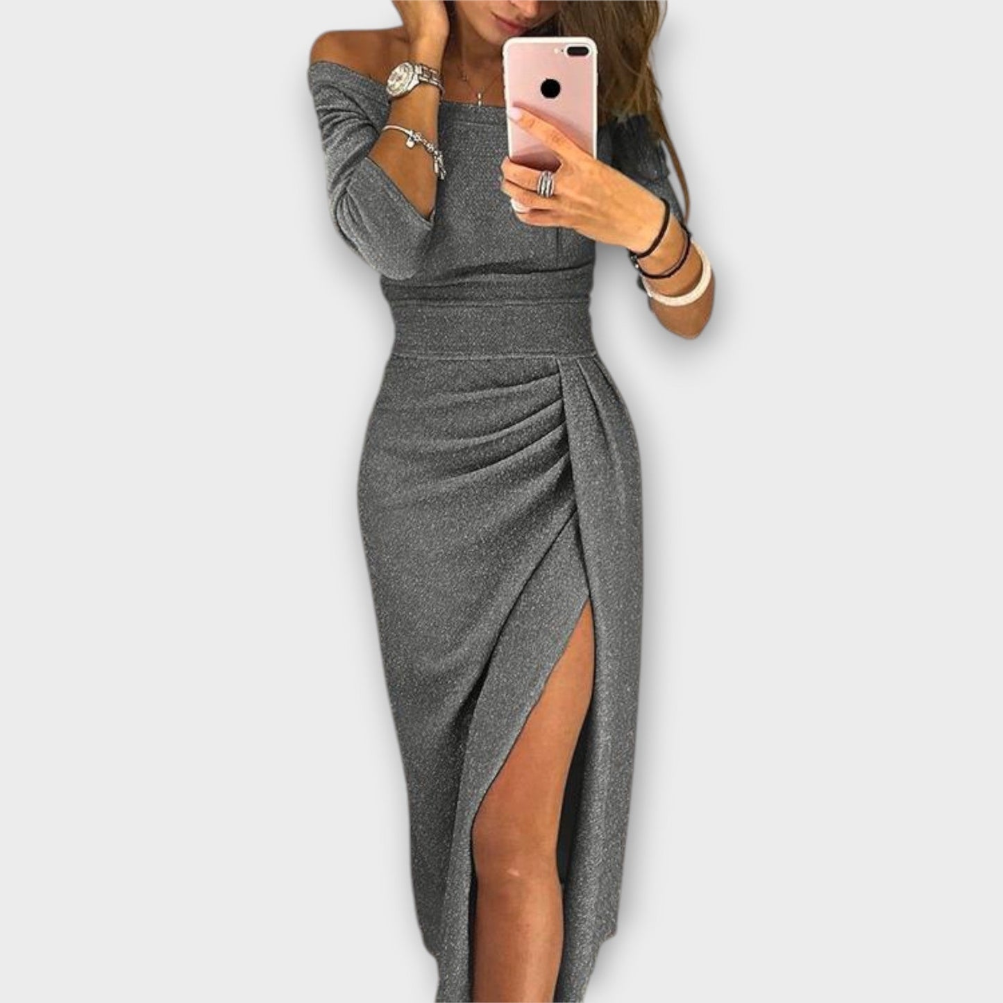 Lena - Elegancka sukienka z odsłoniętymi ramionami
