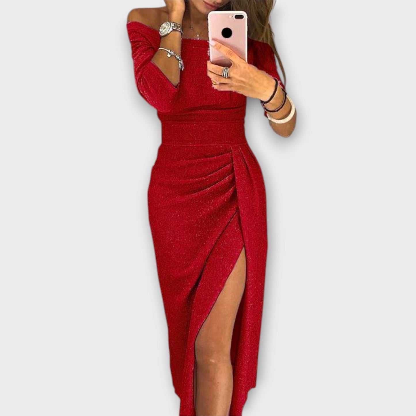 Lena - Elegancka sukienka z odsłoniętymi ramionami