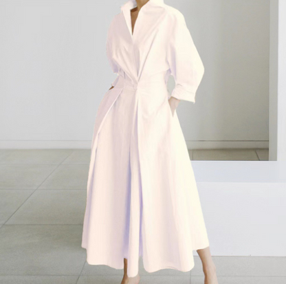 Esther™ | Elegancka Sukienka Koszulowa z Bawełny z Kołnierzykiem