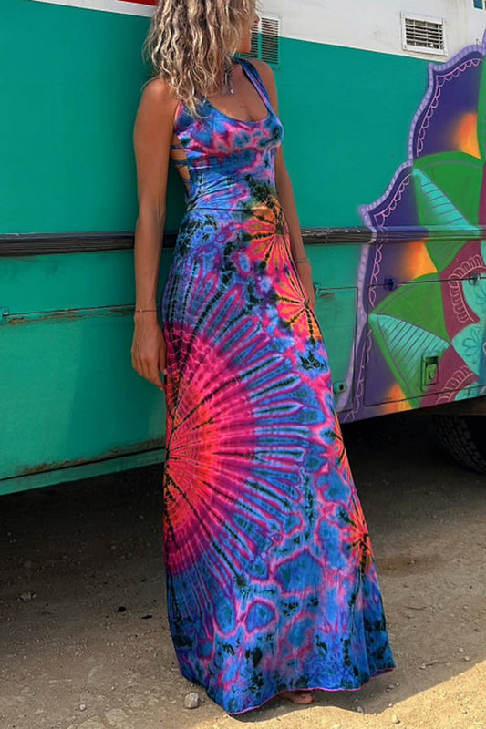 Maxi sukienka z ramiączkami z nadrukiem tie-dye La Bamba (z wbudowanym biustonoszem)