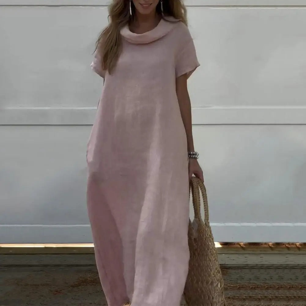 Iona™ | Elegancka Sukienka z Efektem Lnu i Stylowym Kołnierzem