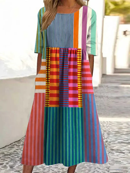 Chelo - Vintage Sukienka z Artystycznym Wzorem