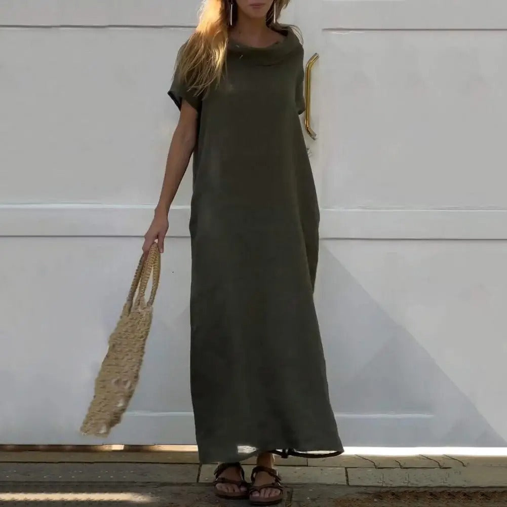 Iona™ | Elegancka Sukienka z Efektem Lnu i Stylowym Kołnierzem