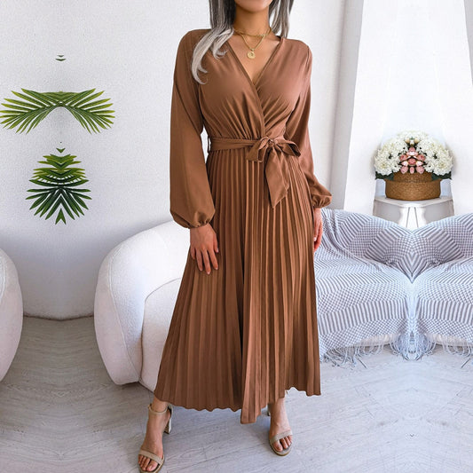 Zoë™ Brąsowa Maxi Sukienka z Dekoltem w Serek w Stylu Boho