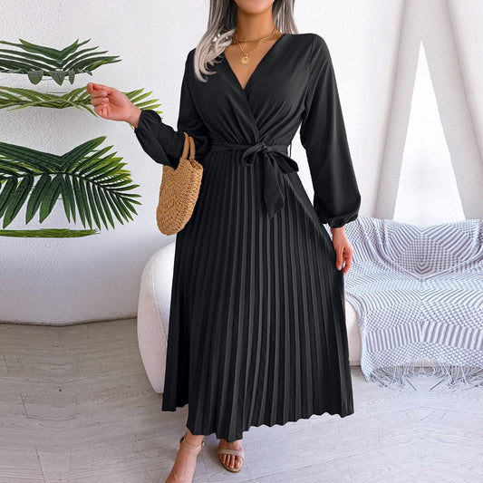 Amy™ Czarna Elegancka Maxi Sukienka z Dekoltem w Serek w Stylu Boho na Wydarzenia